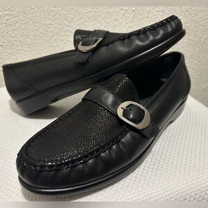 SAS Black Marsh Lara Leather Loafers with Buckle Detail